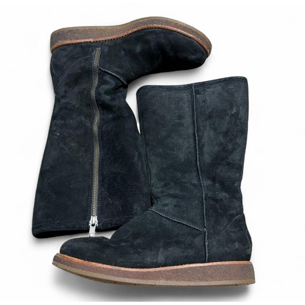 UGG Sunset Women's Black Suede Tall Zip Shearling Boots Size 6